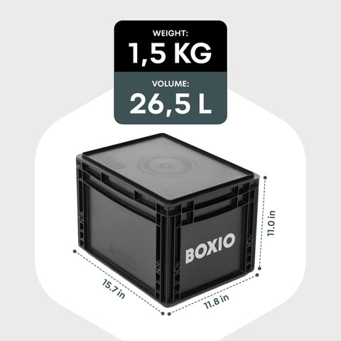 BOXIO Solo: Storage box with lid – 15.7" x 11.8" x 11.0" – perfect plastic transport box for camping, boat or garden