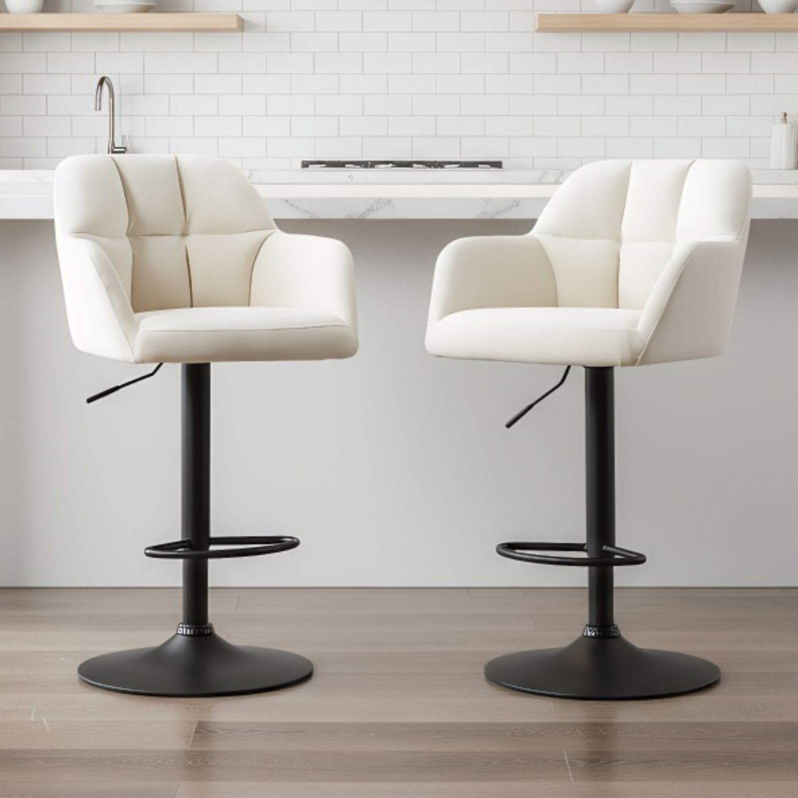 Ya-Home Bar Stools Set of 2 Breakfast Kitchen Stools with Backrest, Beige