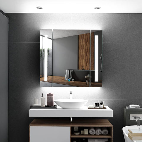 Tokvon® Alameda LED Bathroom Mirror Cabinet with Lights, USB Ports, Anti-Fog, Shaver Socket, Colour Changing & Touch Sensor, Dimmable LED