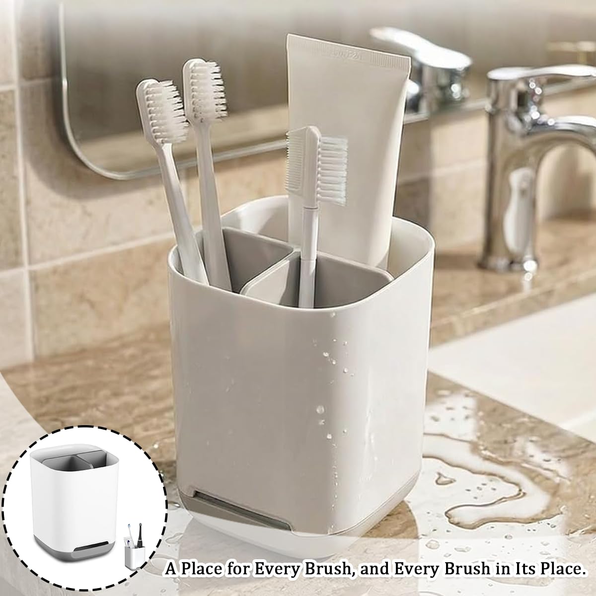 Toothbrush Holder Set, Freestanding Bathroom Tooth Brush Holder for Bathroom, Ceramic Toothbrush Holder for Electric & Manual Toothbrushes