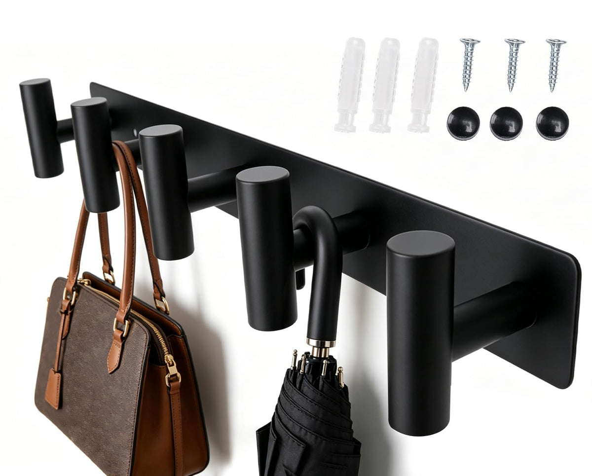 Matte Black Steel Wall Coat Rack 15.6in, 5 Hooks for Bathroom Hallway