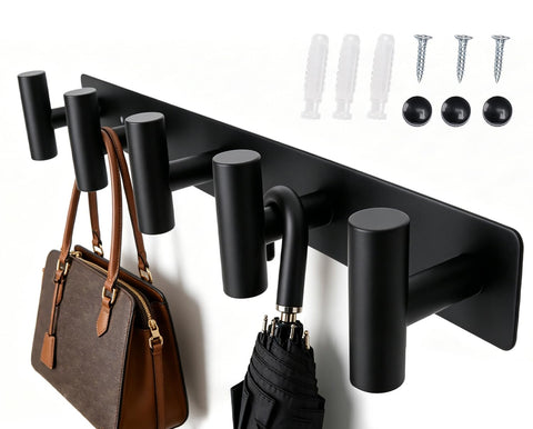Matte Black Steel Wall Coat Rack 15.6in, 5 Hooks for Bathroom Hallway