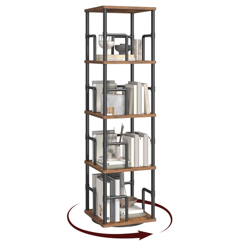 MAHANCRIS Rotating Bookshelf, 4-Tier Spinning Bookcase, 360° Revolving Bookcase, Storage Turning Shelf with Rails for Corner, Living Room, Bedroom