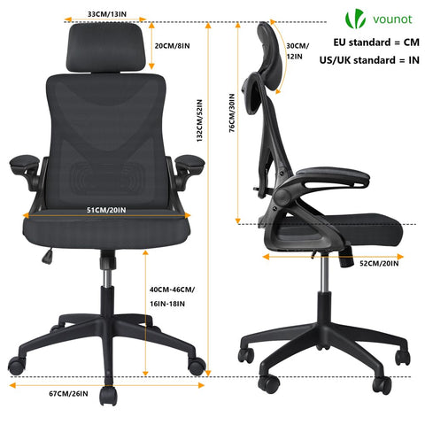 VOUNOT® Ergonomic Office Desk Chair, High Back Computer Chair, Executive Swivel Chair with Adjustable Lumbar Support & Headrest for Home Office, Black