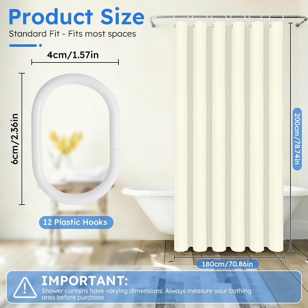 APXEL Beige Waffle Shower Curtain, Mould Proof Waterproof Shower Curtains