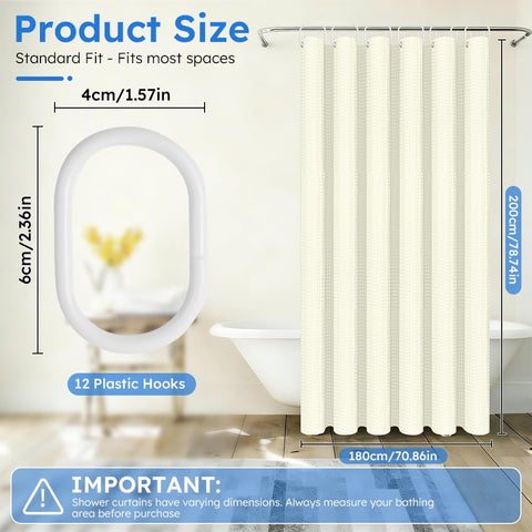 APXEL Beige Waffle Shower Curtain, Mould Proof Waterproof Shower Curtains
