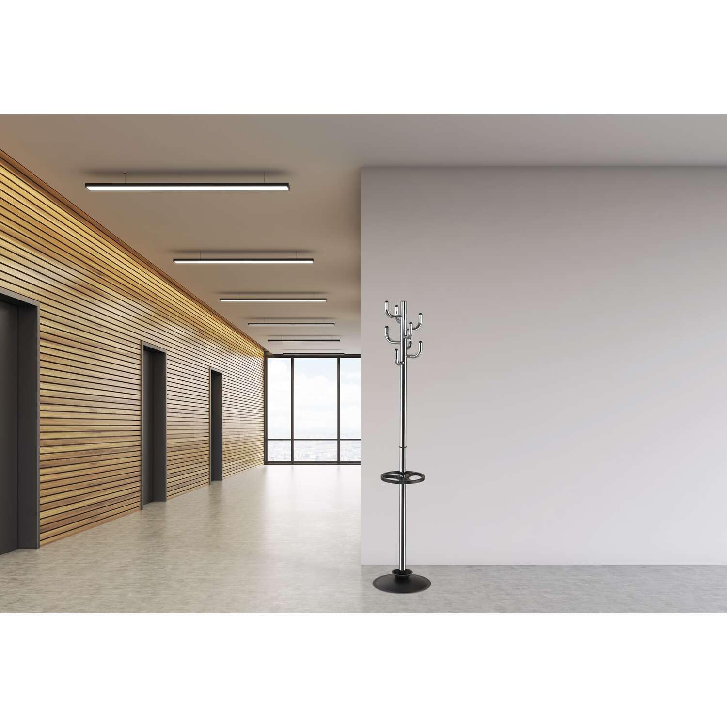 MAUL MAULpolaris Coat Rack 36.5 x 36.5 x 177 cm | Coat Stand with Umbrella Holder and 8 Hooks | Hallway Coat Rack for Office, Reception Area