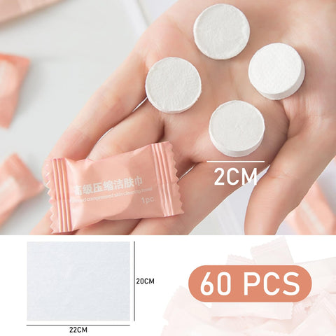 GVSAVY 60pcs Compressed Cotton Towels, Individually Wrapped, Mini Portable Face & Hand Towels for Travel & Beauty Care