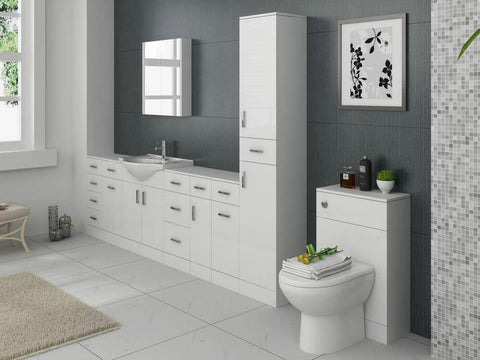 VeeBath Linx BTW Back to Wall WC Toilet High Gloss White Bathroom Furniture Concealed Cistern Cabinet Unit - 500 x 300mm