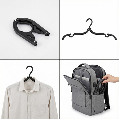 10 Pack Black Foldable Travel Hangers, PP Plastic Lightweight Clothes Hangers, Compact Portable Travel Coat Hooks for Space Saving Storage
