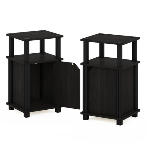 Furinno JUST Side Table Set of 2, 3-Tier End Table with Door Cabinet, Night Stand, Bedside Table with Open Shelf, for Living Room, Bedroom, Espresso