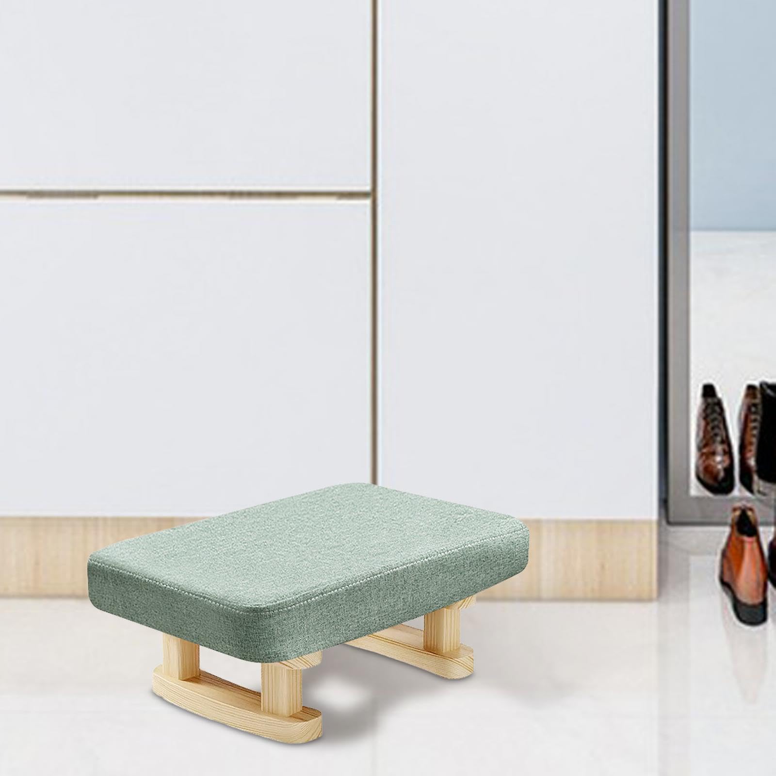 Folpus Padded Foot Stool Foot Rest with Wooden Legs Small Low Ottoman Rectangle Chair Step Stool for Bed