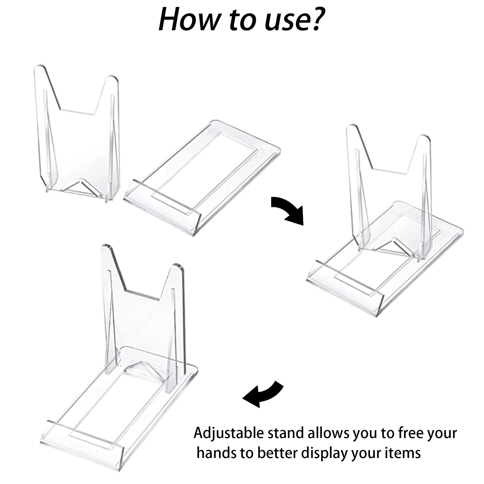 Quixotical 10 PCS Clear Plastic Display Stand, Adjustable Acrylic Plate Holder for Displaying Plates, Photos, Cookbooks, Mobile Phones, and More