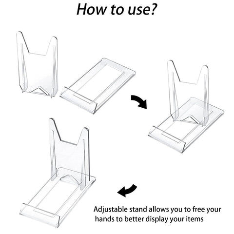 Quixotical 10 PCS Clear Plastic Display Stand, Adjustable Acrylic Plate Holder for Displaying Plates, Photos, Cookbooks, Mobile Phones, and More