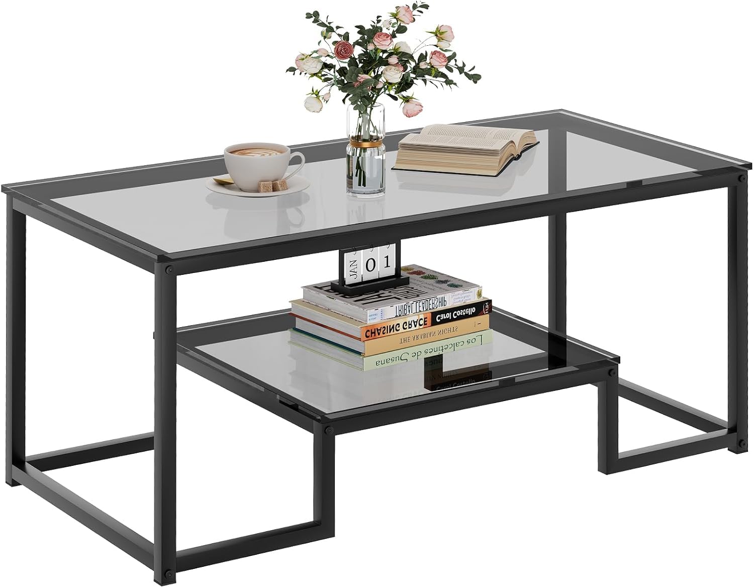 Coffee Table with Storage Shelf, Living Room Table with Metal Frame, Coffee Tables for Living Room, Center Table