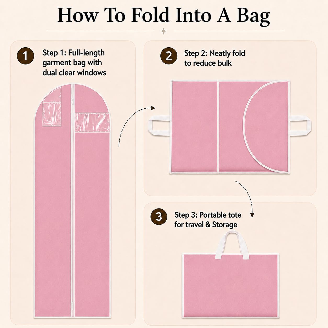 Sytinnice 3Pcs Long Dress Garment Bags, 60×180cm Folding Full Length Garment Cover Bag with Zipper, Pocket & Handle