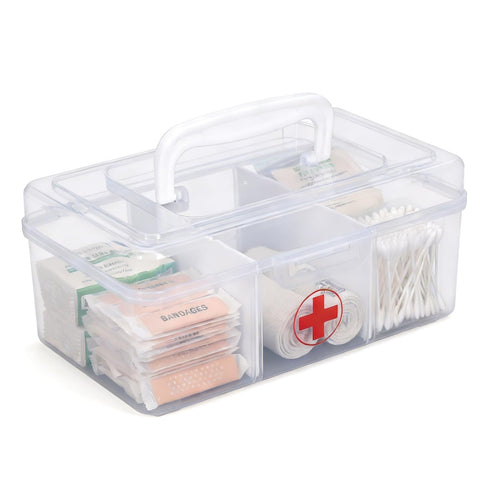 Punorric Medicine Storage Box - Detachable Dividers First Aid Box Empty, Foldable Handle Medical Box & Home First Aid Kit