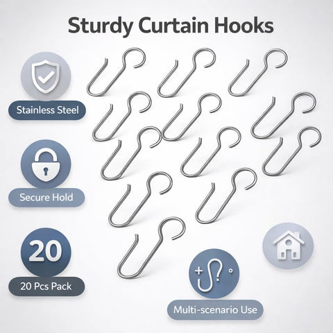 Shower Curtain Hooks, Rust-Resistant for Bathroom Rails, 20 Pack, Silver