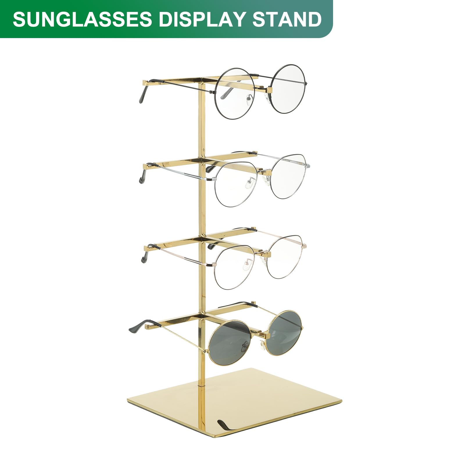 sourcing map Sunglasses Display Stand, 1Pcs - Stainless Steel Sunglass Rack, 4-tier Glasses Stand with Jewelry Holder Base