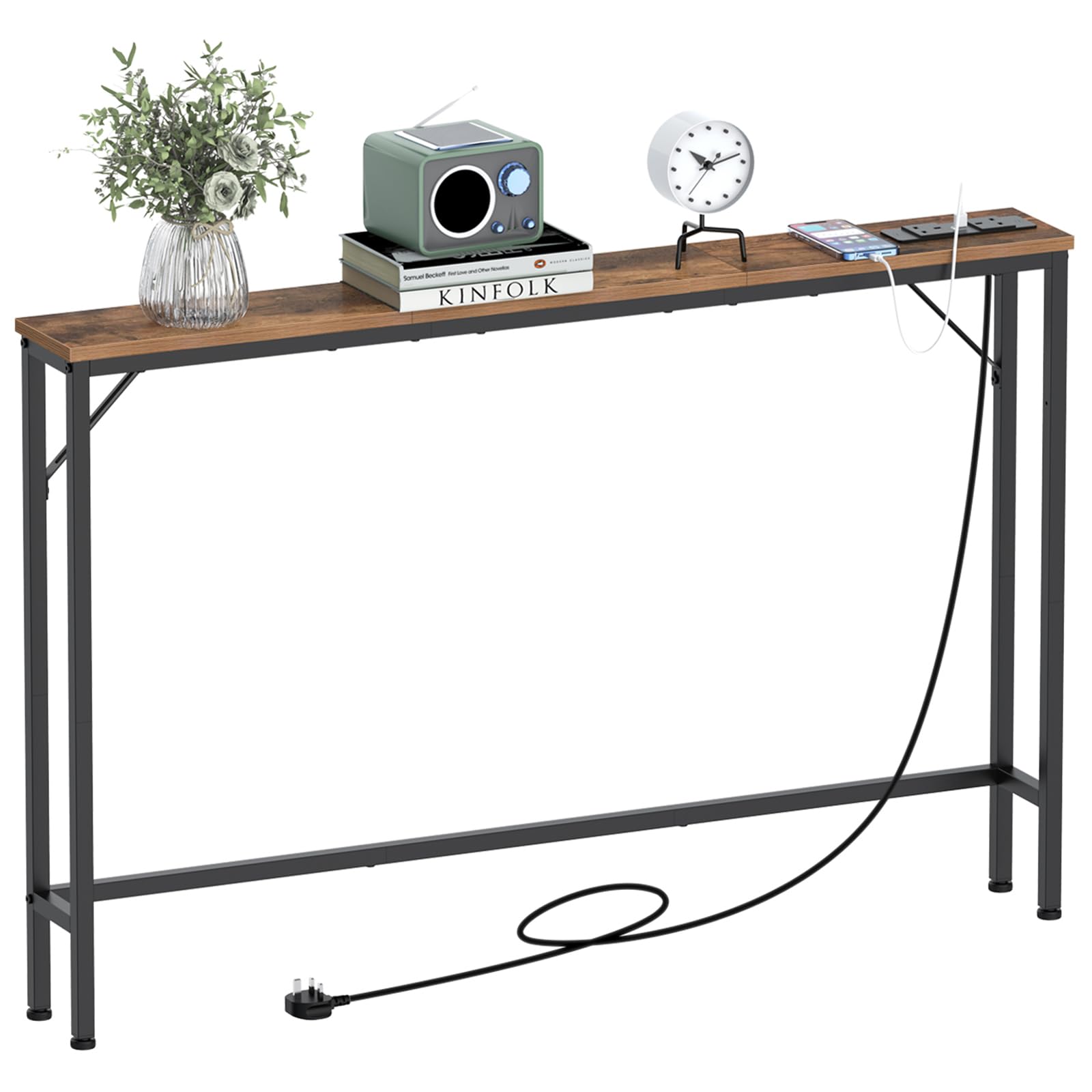 VEDECASA 5.9" Skinny Console Table with Charging Station Narrow Long Behind Couch Table with Power Outlets USB Ports Slim Sofa Table for Entryway