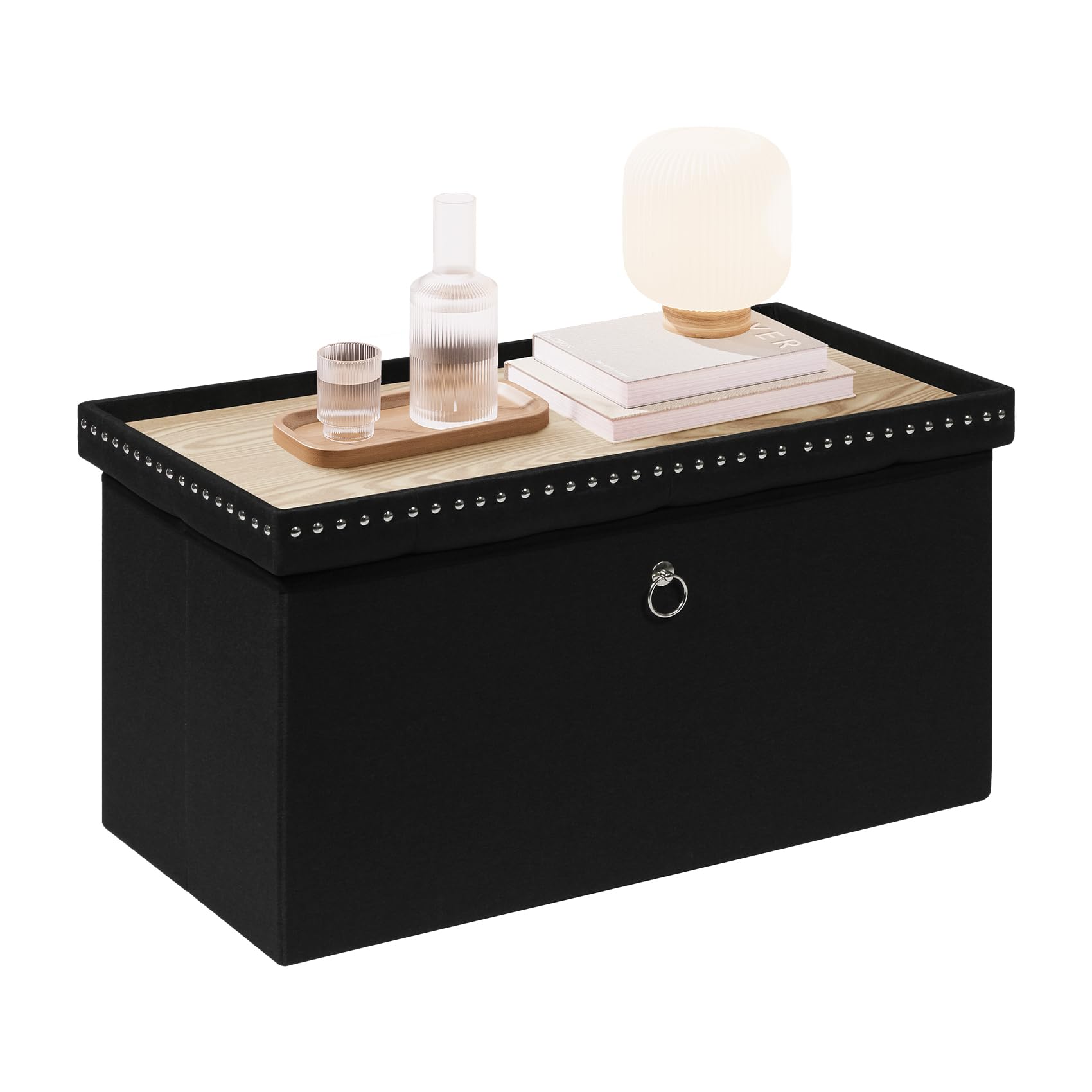 Bonlife Ottoman Bench with Tray, Folding Storage Footstool, 250kg Capacity