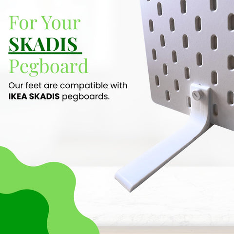 shush Pegboard Support Feet Compatible with IKEA SKADIS – Free Standing Desk Base for Pegboard Display (Pair) (White)