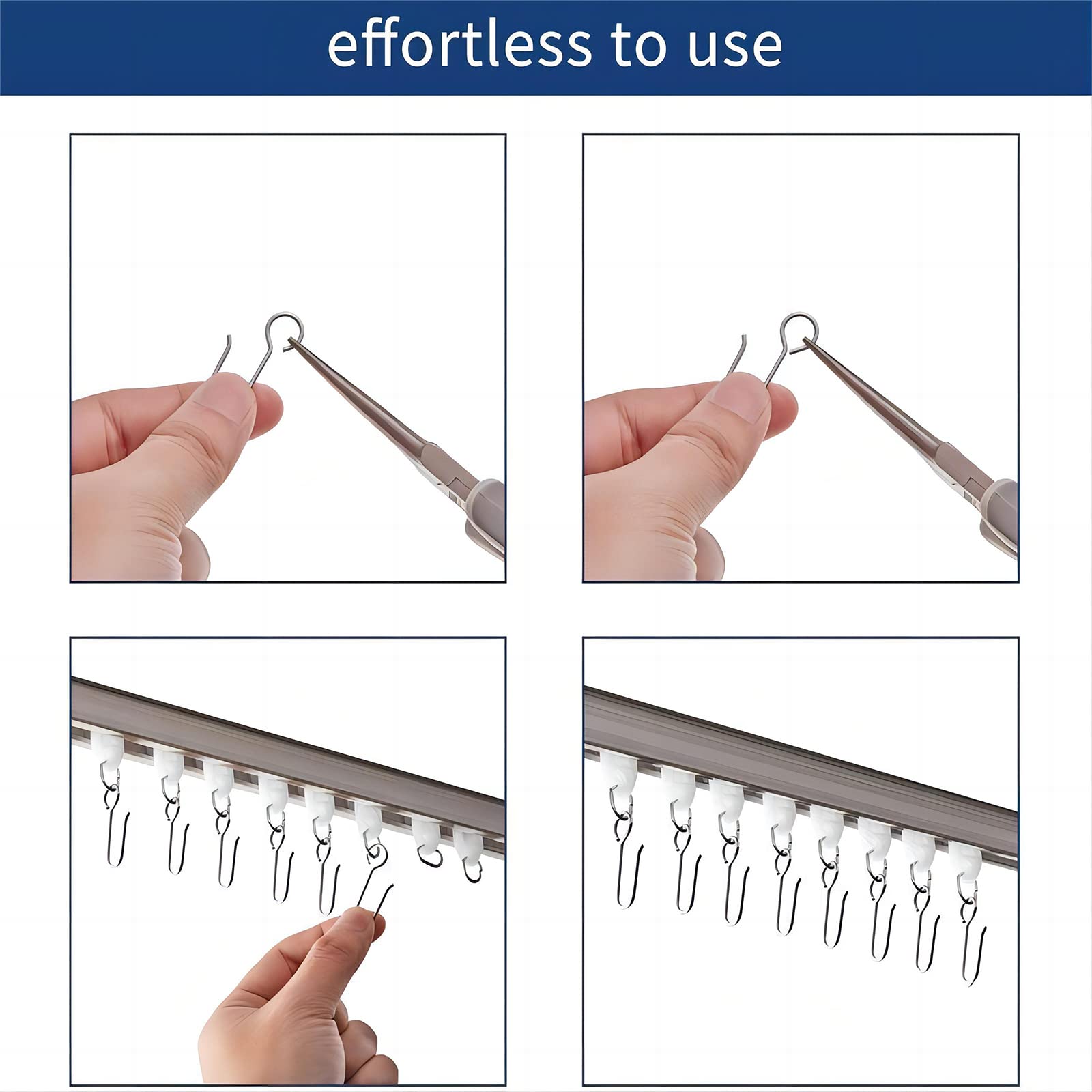 Bailinks 20pcs Curtain Hooks, 1.3 inches Long Stainless Steel Shower and Bathroom Hooks for Window and Door
