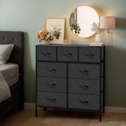 YITAHOME Wide Chest of Drawers with 9 Drawers, Fabric Dressers with Easy Pull Handle,Sturdy Steel Frame,Storage Drawers for Bedroom, Closet, Clothes