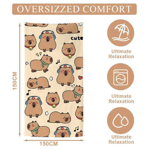 WFKKMEQ Capybara Beach Towel, Quick Dry Microfibre Towels Super Absorbent Sandproof Beachs Bath Towels Pool Towel SwimmingTowel Lightweight Printed