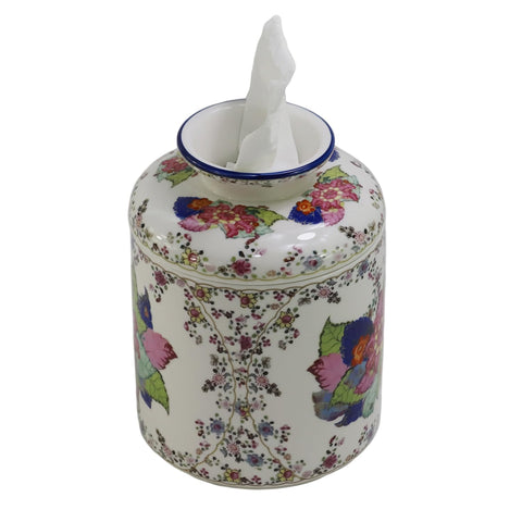 SYNWISH Tobacco Leaf Pattern Floral Round Porcelain Tissue Box Cover 6.7", Facial Tissue Holder Storage for Bathroom Vanity, Countertops, Dressers