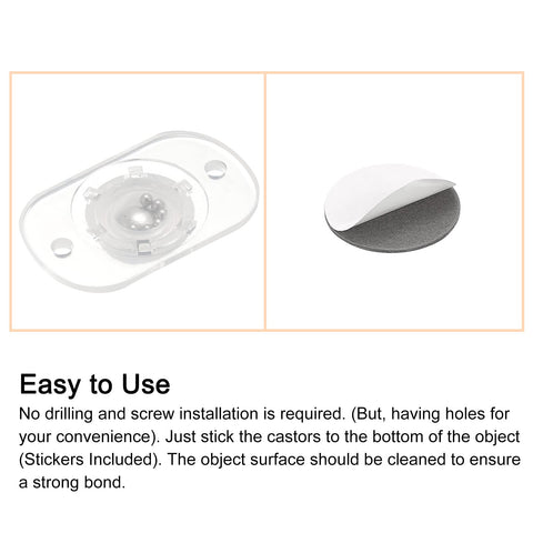 sourcing map Self Adhesive Caster Wheels, Mini Swivel Paste Universal Pulley for Bin Bottom, Trash Can, Electronic (Pack of 8 -Clear)