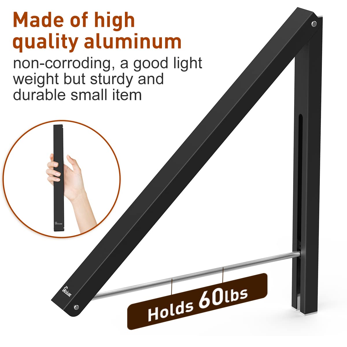 Anjuer Wall Mounted Drying Rack Clothes Hanger Folding Wall Coat Racks Aluminum Home Storage Organiser Space Savers Black