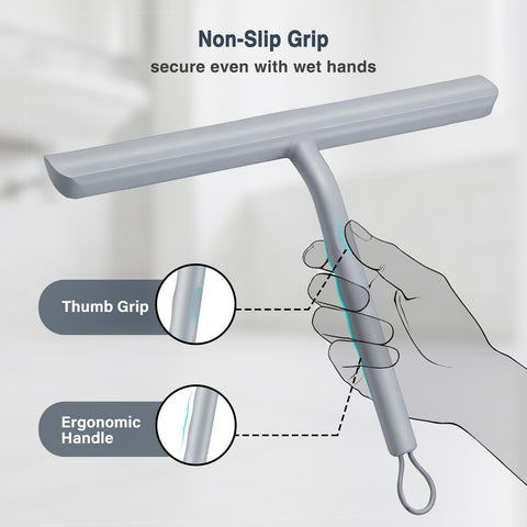 Vinabo Silicone Shower Squeegee – Glass Wiper for Shower Doors, Bathroom Screens, Mirrors, Car Windows & Glass Cleaning，Grey,21cm