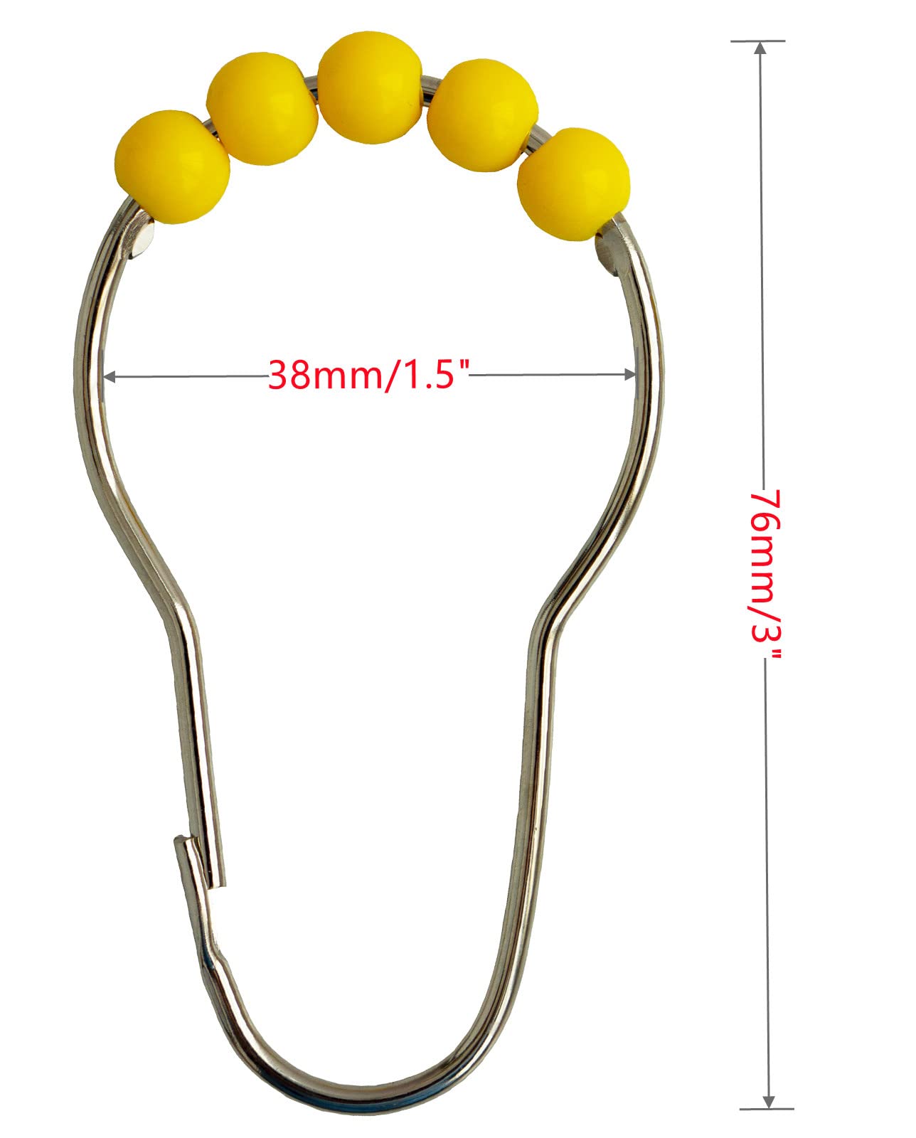 Shower Curtain Hooks Rings Stainless Steel Acrylic Roller Ball Glide Rings For Bathroom Shower Rods Decorative Rustproof(Yellow)