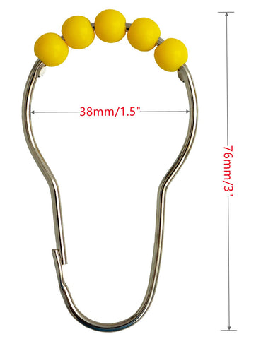 Shower Curtain Hooks Rings Stainless Steel Acrylic Roller Ball Glide Rings For Bathroom Shower Rods Decorative Rustproof(Yellow)