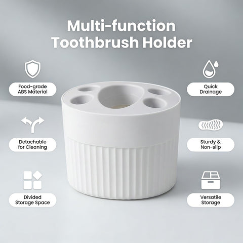 Toothbrush Holder for Bathroom Countertop, Multi-Slot Toothbrush Caddy with Drainage, Detachable Design, Non-Slip Base, Toothpaste Organizer
