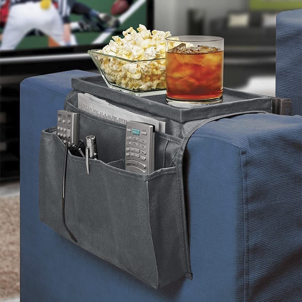 Faxianther Sofa Armchair Organiser Couch Arm Rests Storage Bag Tidy Table bedside Chair Caddy with Snacks Tea Cup Holder Tray Magazine Books Remote
