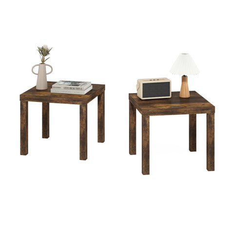 Furinno CLASSIC Side Table Set of 2, Square End Table with 1.8 Thick Tabletop, Night Stand, Bedside Table, for Living Room, Bedroom, Amber Pine