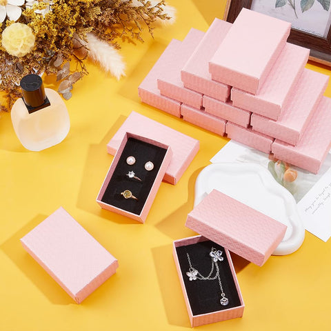 BENECREAT 48 Packs Pink Diamond Pattern Cardboard Jewelry Boxes, 8.4x5.35x2.9cm/3.3x2.1x1.1 Inch Rectangle Earring Necklace Gift Boxes with Velvet