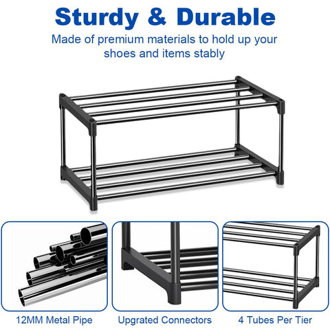2-Tier Shoe Rack Small, Shoe Storage Organiser Set of 2, Durable Shoes Self