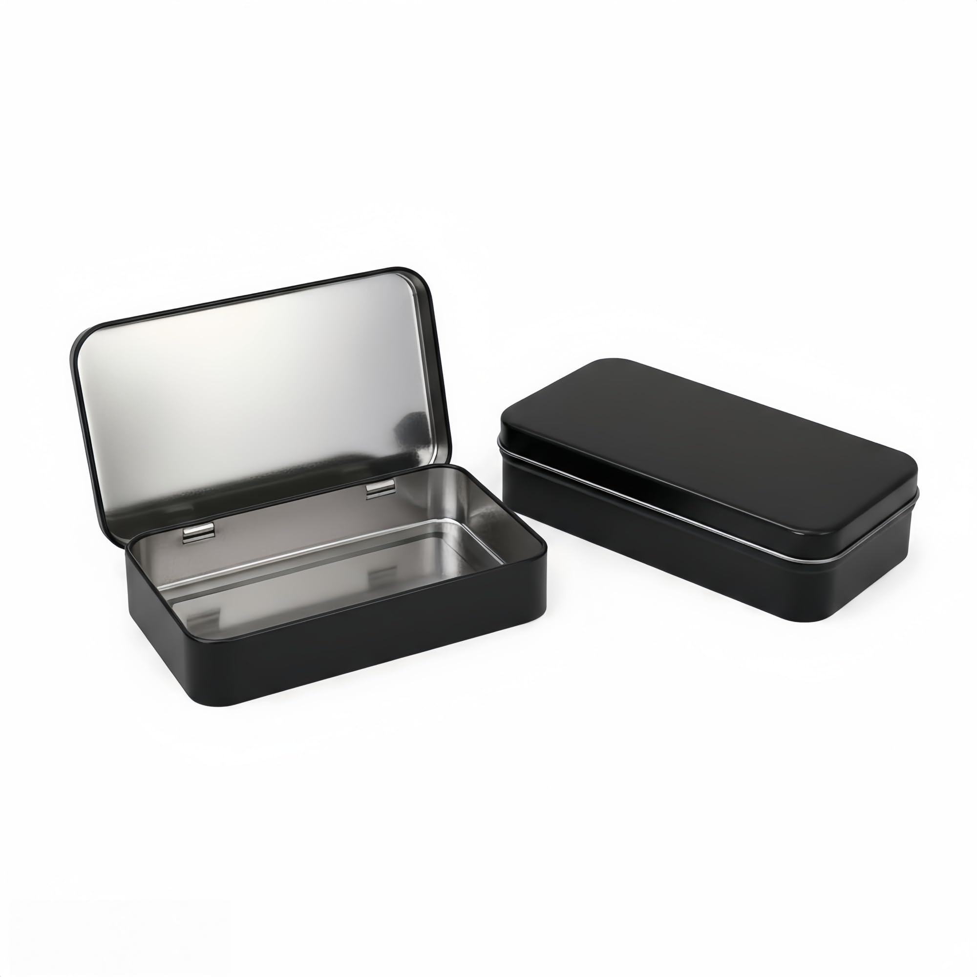 LJY Black Hinged Metal Tins, 2 Pack, 5.9 x 3.5 x 1.2 in