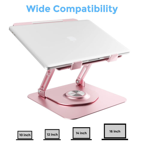 Swivel Laptop Stand for Desk, Adjustable Height Aluminum Computer Stand with 360 Rotating Base, Foldable Ergonomic Riser