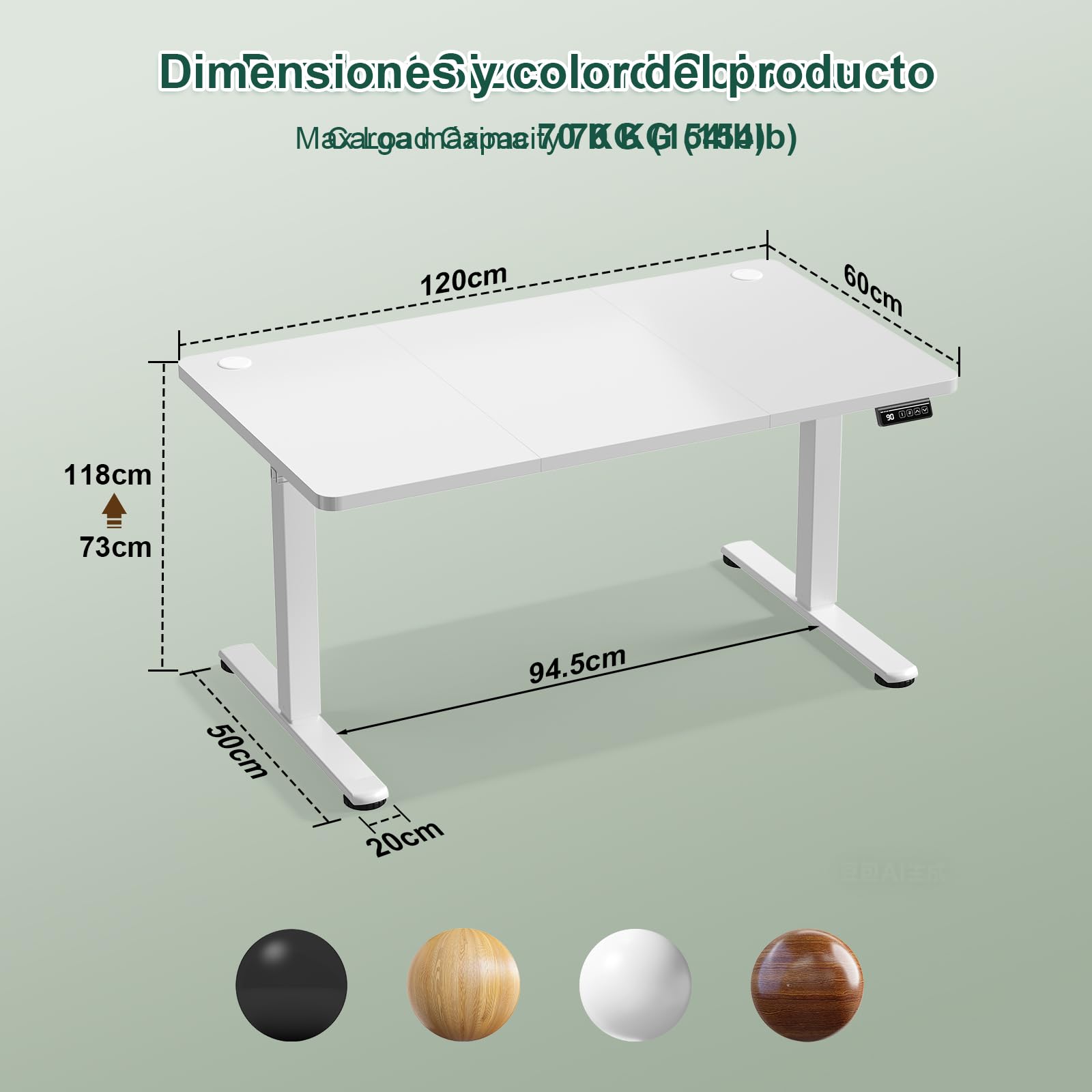 JUMMICO Electric Standing Desk 120 x 60 cm Home Office Height Adjustable Desk, Computer Lift Table with Smart Panel