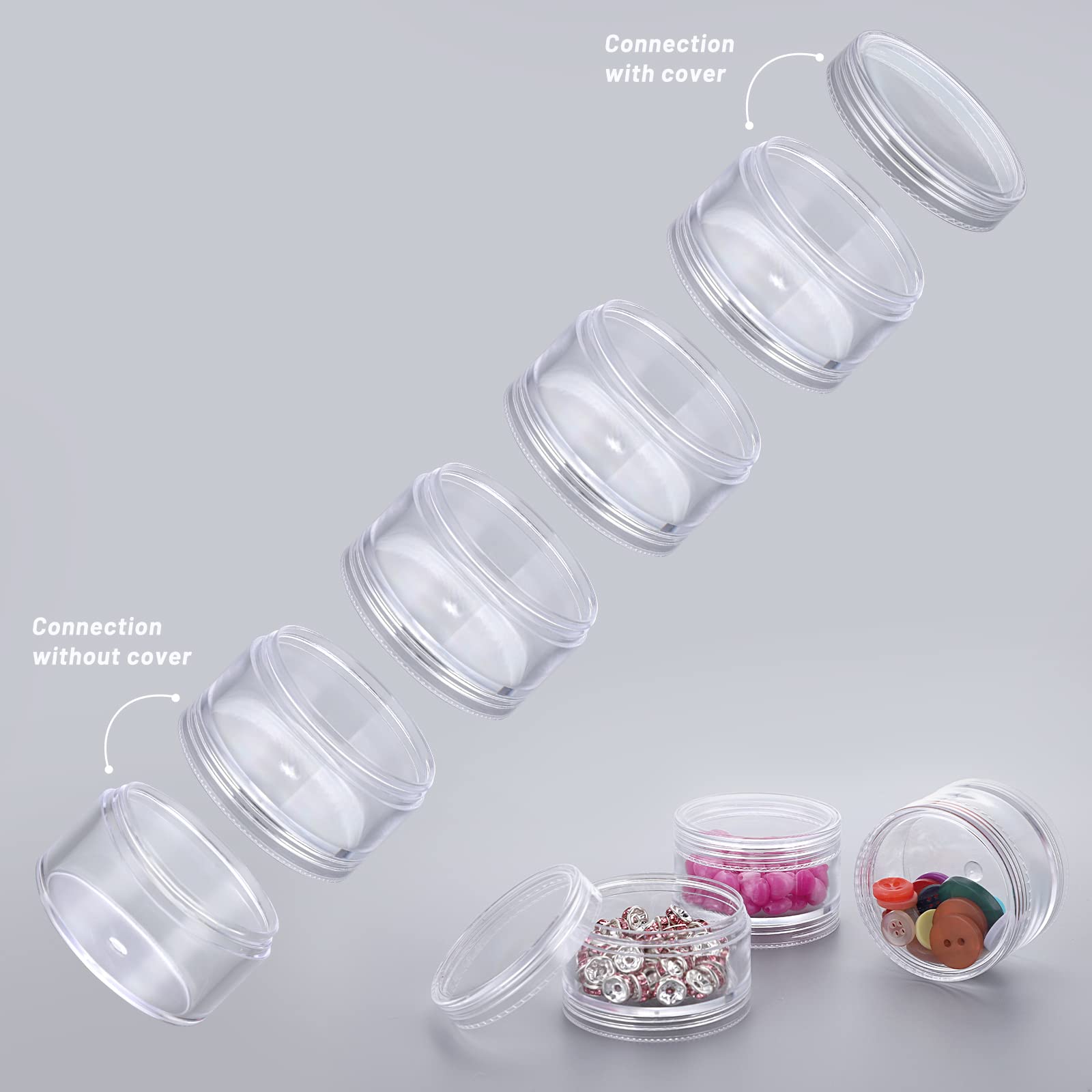 SUMTree 4 Packs 5 Slot Clear Plastic Round Storage Jars, Mini Jars, Large