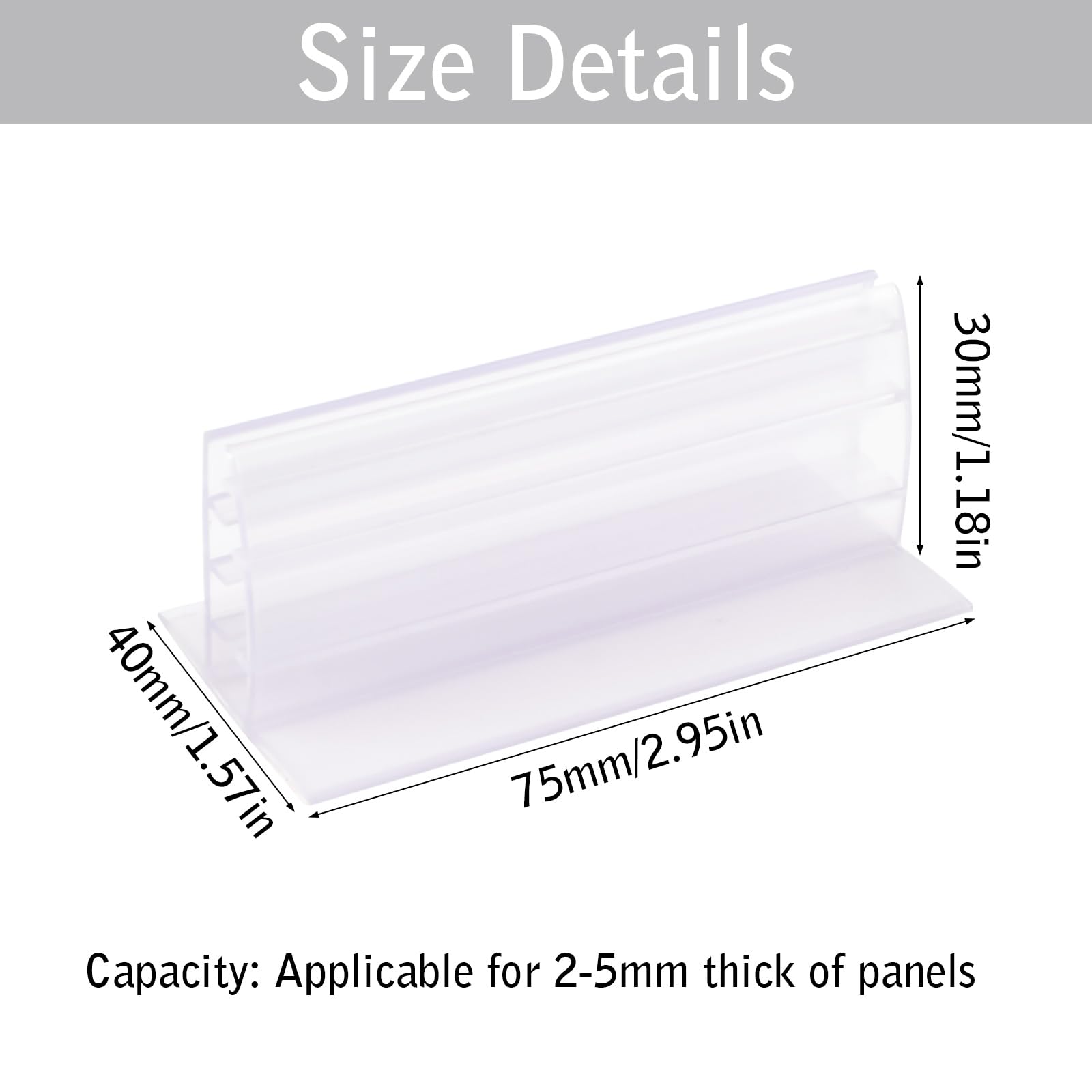 WANDIC 10pcs Acrylic Panels Holder, 2.95”*1.57”*1.18” Self Adhesive Sneeze Guard Holder with White Foam Tape Acrylic Stand for Cards Photos Display