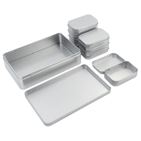 Goodma 9 Pack Mixed Sizes Rectangular Empty Tin Box Containers, Silver