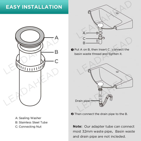 Waste Adapter Tube G1 1/4’’ (40mm) to 32mm Matte Black