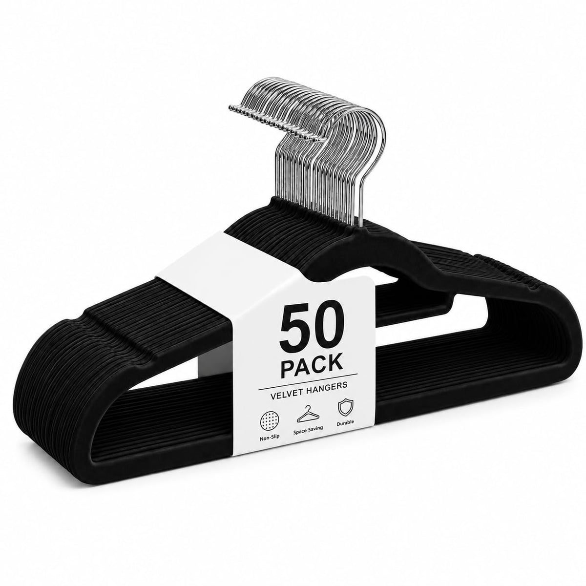 1ABOVE Premium Quality 50 pack Non-Slip Velvet Hangers (44cm) Heavy Duty Velvet Suit Hangers with Tie Bar, 360° Swivel Hooks – Space saving