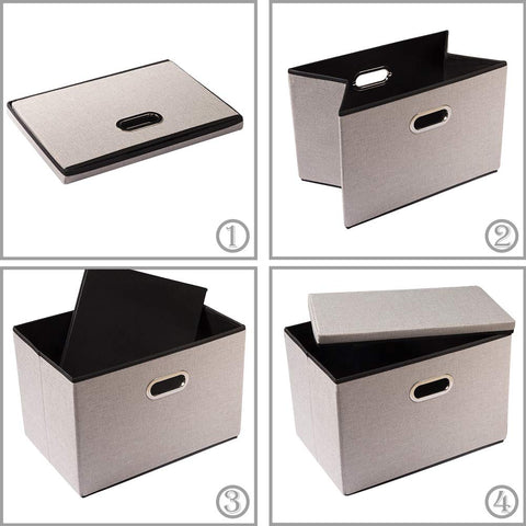 Prandom Storage Boxes with Lids,Collapsible Linen Fabric Storage Box,Decorative Bins,Really Useful Box,Clothing Storage,Stackable,38x25x25cm,Light