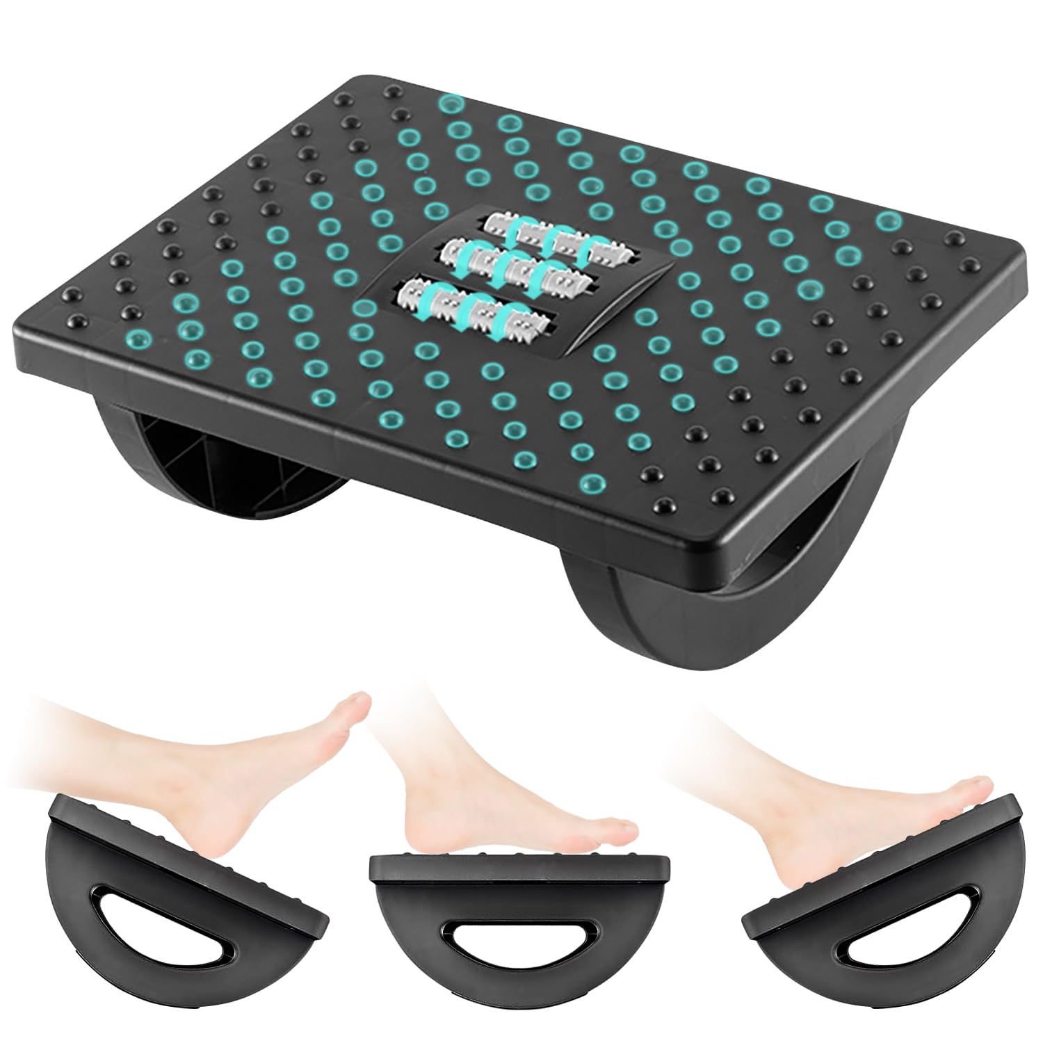 Lighterday Ergonomic Foot Stool - Adjustable Under Desk Foot Rest with Roller Massage (Black)